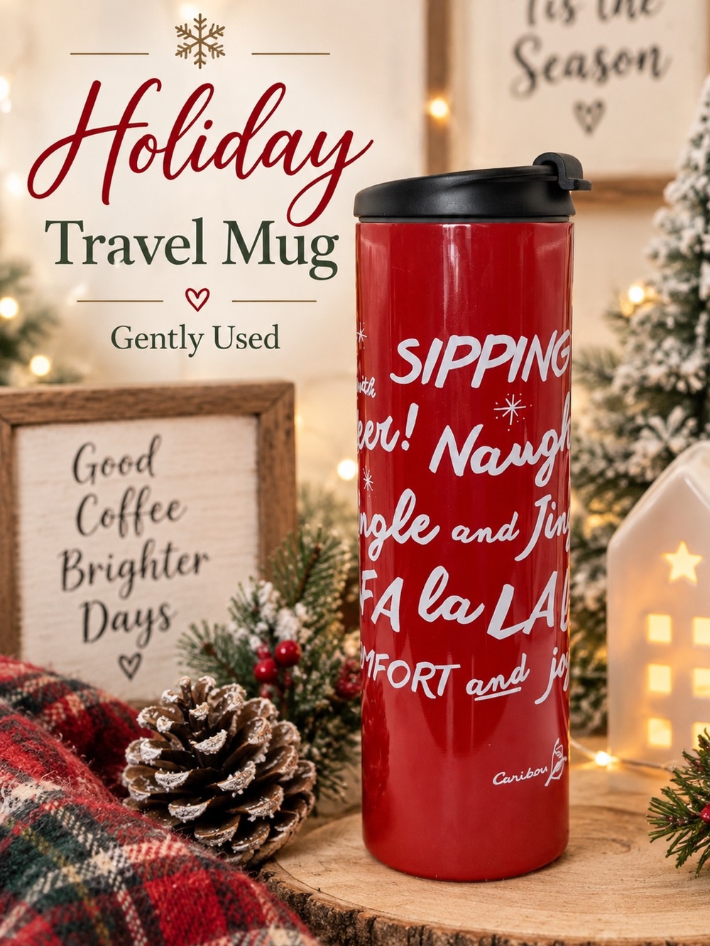 Caribou Naughty Holiday Red Travel Mug -